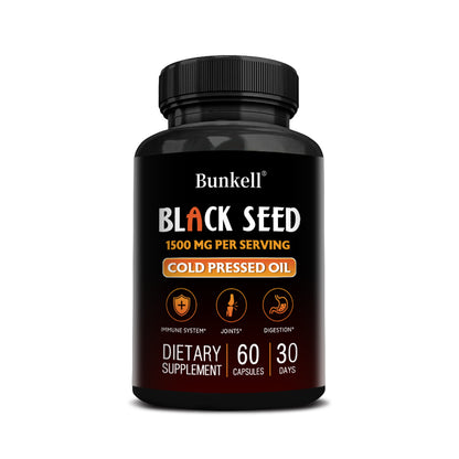 Bunkell® Black Seed Oil 1500mg – Cold-Pressed Black Seed Oil for Immune, Joint & Digestive Support | 30 / 60 / 120 Capsules