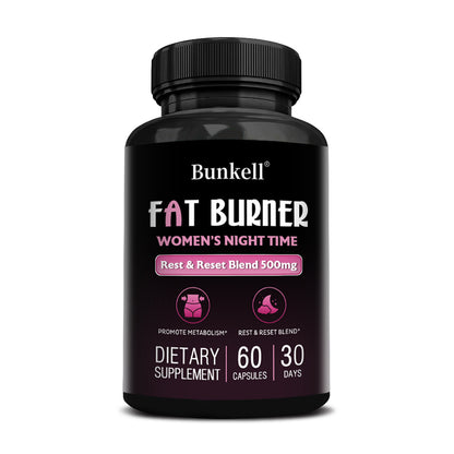 Bunkell® Fat Burner Women’s Night Time – Rest & Reset Blend 500mg for Metabolism & Nighttime Wellness | 30 / 60 / 120 Capsules
