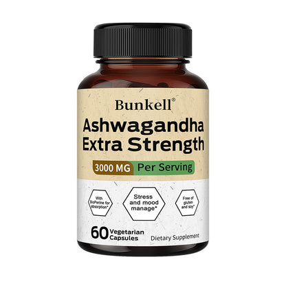 Bunkell® Ashwagandha Extra Strength 3000 mg – Stress & Mood Support | 30/60/120 Capsules