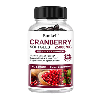 Bunkell® Cranberry Softgels 25,000mg – Maximum Strength Urinary Tract & Immune Support | 30 / 60 / 120 Softgels
