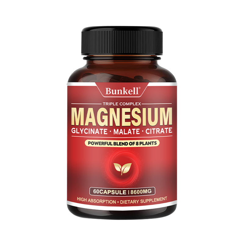 Bunkell® Magnesium Glycinate Malate Citrate – Triple Complex Dietary Supplement | 30/60/120 Capsules
