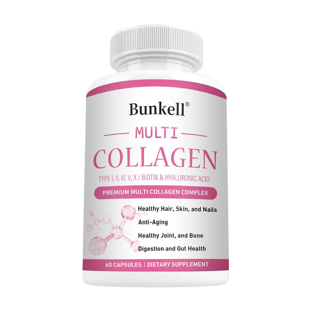 Bunkell® Multi Collagen – Types I, II, III, V, X with Biotin & Hyaluronic Acid | 30/60/120 Capsules