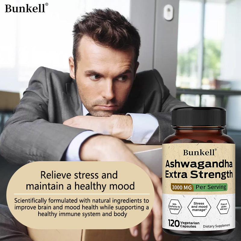 Bunkell® Ashwagandha Extra Strength 3000 mg – Stress & Mood Support | 30/60/120 Capsules