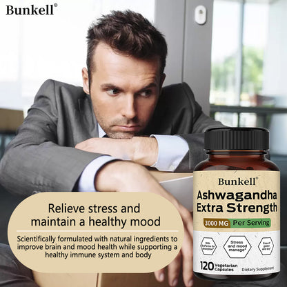 Bunkell® Ashwagandha Extra Strength 3000 mg – Stress & Mood Support | 30/60/120 Capsules