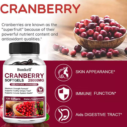 Bunkell® Cranberry Softgels 25,000mg – Maximum Strength Urinary Tract & Immune Support | 30 / 60 / 120 Softgels