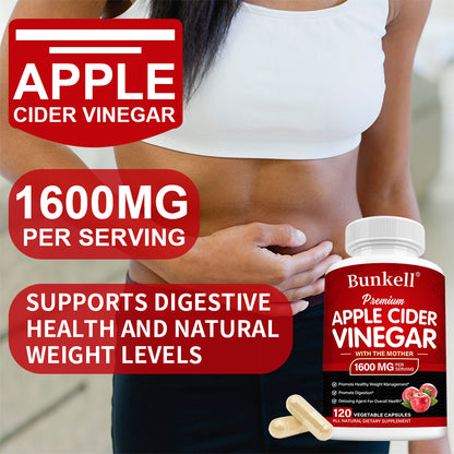 Bunkell® Premium Apple Cider Vinegar with the Mother 1600 mg – Digestive & Wellness Support | 30/60/120 Capsules