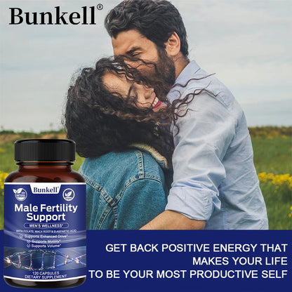 Bunkell® Male Fertility Support – Folate, Maca Root & D-Aspartic Acid for Men’s Wellness | 30 / 60 / 120 Capsules