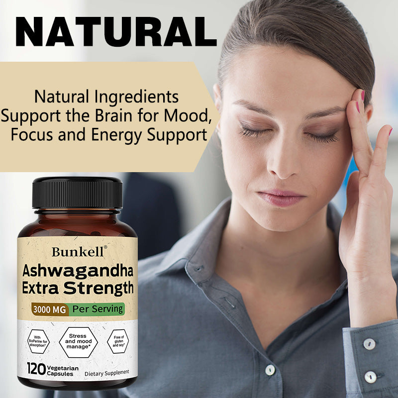 Bunkell® Ashwagandha Extra Strength 3000 mg – Stress & Mood Support | 30/60/120 Capsules