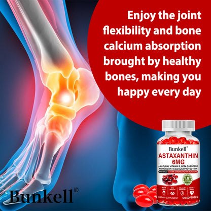 Bunkell® Astaxanthin 6mg – Natural Astaxanthin with Vitamin E & Beta Carotene for Antioxidant Support | 30 / 60 / 120 Softgels