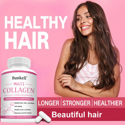 Bunkell® Multi Collagen – Types I, II, III, V, X with Biotin & Hyaluronic Acid | 30/60/120 Capsules