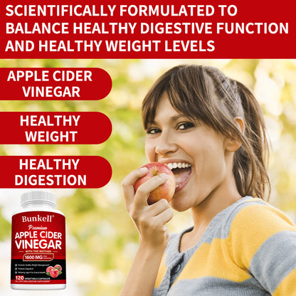 Bunkell® Premium Apple Cider Vinegar with the Mother 1600 mg – Digestive & Wellness Support | 30/60/120 Capsules