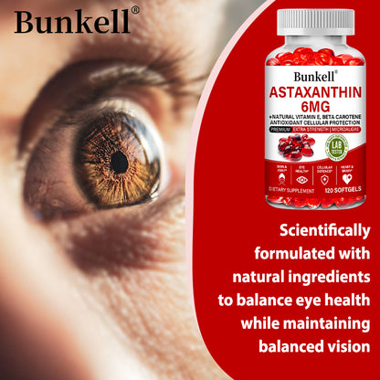 Bunkell® Astaxanthin 6mg – Natural Astaxanthin with Vitamin E & Beta Carotene for Antioxidant Support | 30 / 60 / 120 Softgels