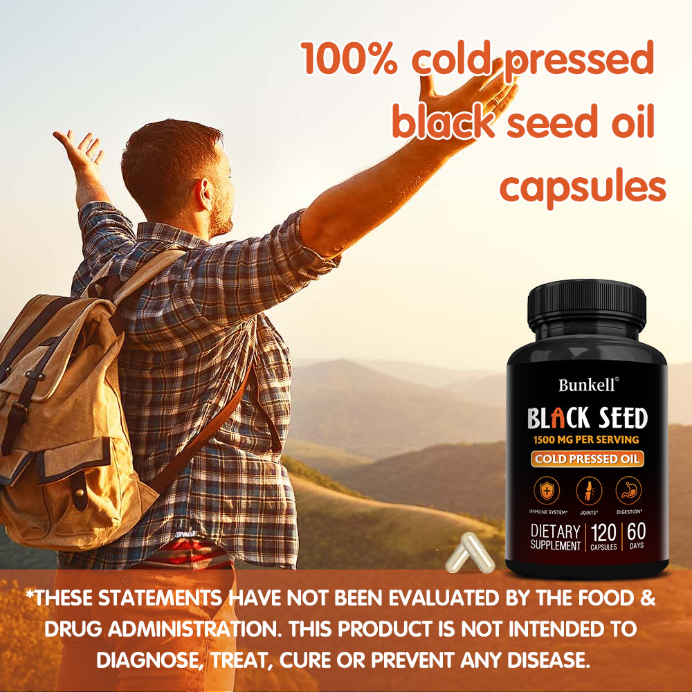 Bunkell® Black Seed Oil 1500mg – Cold-Pressed Black Seed Oil for Immune, Joint & Digestive Support | 30 / 60 / 120 Capsules