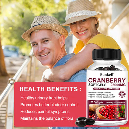 Bunkell® Cranberry Softgels 25,000mg – Maximum Strength Urinary Tract & Immune Support | 30 / 60 / 120 Softgels