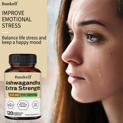 Bunkell® Ashwagandha Extra Strength 3000 mg – Stress & Mood Support | 30/60/120 Capsules