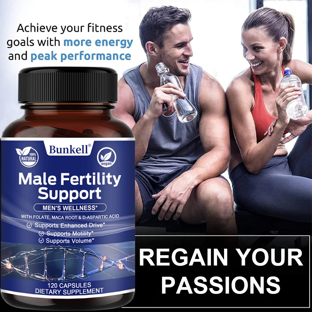Bunkell® Male Fertility Support – Folate, Maca Root & D-Aspartic Acid for Men’s Wellness | 30 / 60 / 120 Capsules