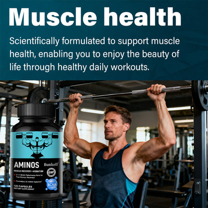 Bunkell® Amino BCAA – 2:1:1 BCAA Amino Acids with Electrolytes for Muscle Recovery & Hydration | 30 / 60 / 120 Capsules