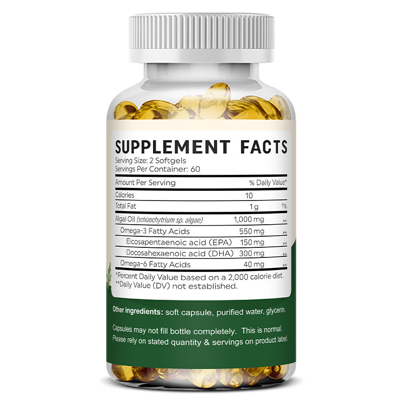 Bunkell Vegan Omega-3 Algae Oil | DHA + EPA Support for Brain, Heart & Eye Health