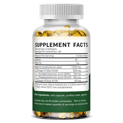 Bunkell Vegan Omega-3 Algae Oil | DHA + EPA Support for Brain, Heart & Eye Health