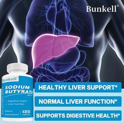 Bunkell® Sodium Butyrate – Short-Chain Fatty Acid for Digestive & Liver Health Support | 30 / 60 / 120 Capsules