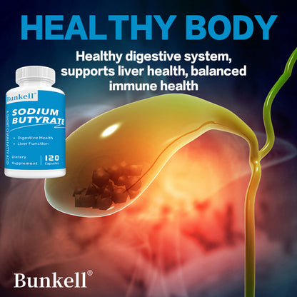 Bunkell® Sodium Butyrate – Short-Chain Fatty Acid for Digestive & Liver Health Support | 30 / 60 / 120 Capsules
