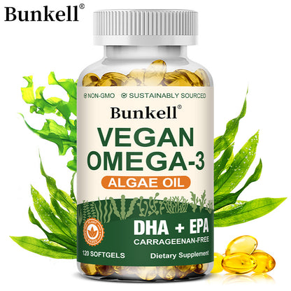 Bunkell Vegan Omega-3 Algae Oil | DHA + EPA Support for Brain, Heart & Eye Health