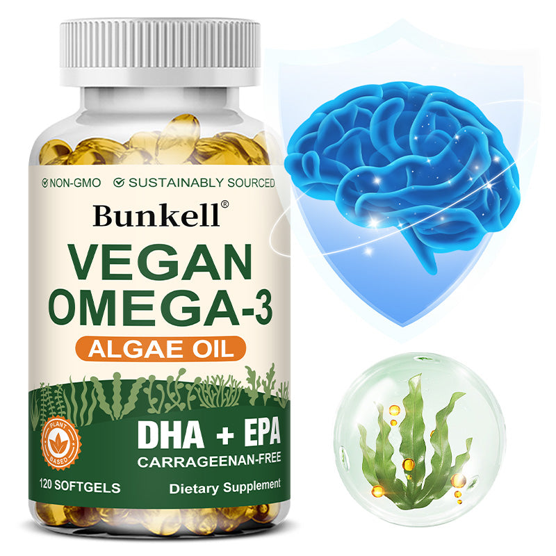 Bunkell Vegan Omega-3 Algae Oil | DHA + EPA Support for Brain, Heart & Eye Health