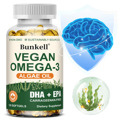 Bunkell Vegan Omega-3 Algae Oil | DHA + EPA Support for Brain, Heart & Eye Health