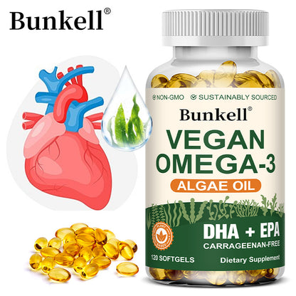 Bunkell Vegan Omega-3 Algae Oil | DHA + EPA Support for Brain, Heart & Eye Health
