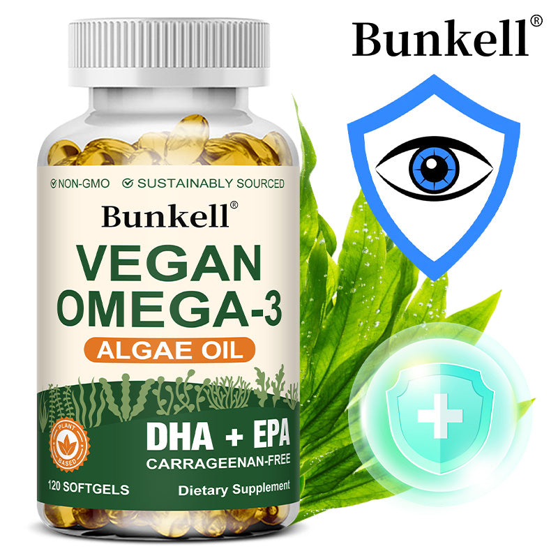 Bunkell Vegan Omega-3 Algae Oil | DHA + EPA Support for Brain, Heart & Eye Health
