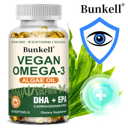 Bunkell Vegan Omega-3 Algae Oil | DHA + EPA Support for Brain, Heart & Eye Health