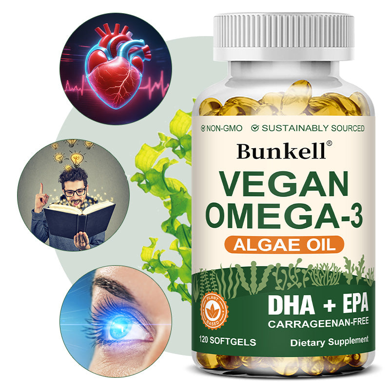 Bunkell Vegan Omega-3 Algae Oil | DHA + EPA Support for Brain, Heart & Eye Health