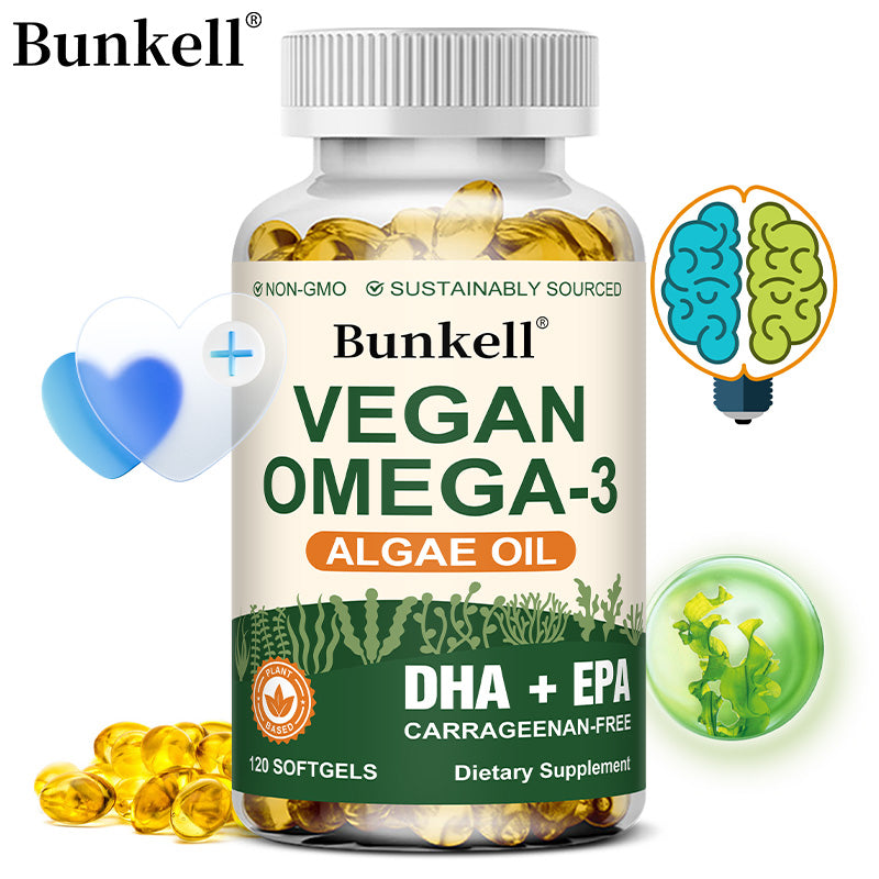 Bunkell Vegan Omega-3 Algae Oil | DHA + EPA Support for Brain, Heart & Eye Health