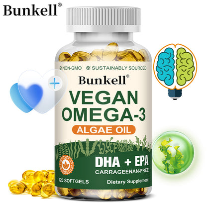 Bunkell Vegan Omega-3 Algae Oil | DHA + EPA Support for Brain, Heart & Eye Health
