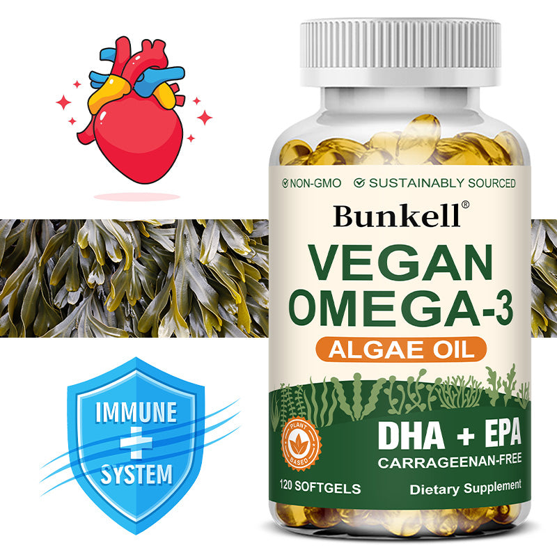 Bunkell Vegan Omega-3 Algae Oil | DHA + EPA Support for Brain, Heart & Eye Health