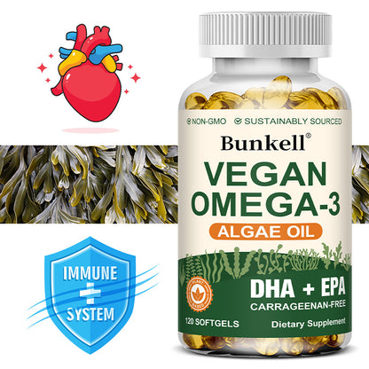 Bunkell Vegan Omega-3 Algae Oil | DHA + EPA Support for Brain, Heart & Eye Health