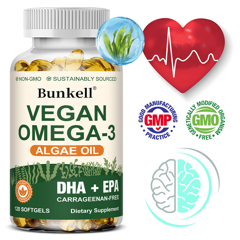 Bunkell Vegan Omega-3 Algae Oil | DHA + EPA Support for Brain, Heart & Eye Health